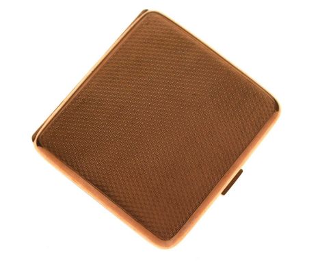 George V 9ct gold cigarette case, shaped for the hip, engine turned to each face, sponsor's mark of Adie Brothers, Birmingham