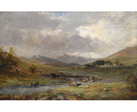 Alfred Vickers (British,1786-1868) - Oil on canvas - 'Valley of the Llugwy', signed lower left, 21.5cm x 32.5cm, titled gilt 