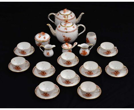 Herend, Hungary - Part tea service, printed and painted in the 'Chinese Bouquet Rust' pattern, comprising two teapots, two mi