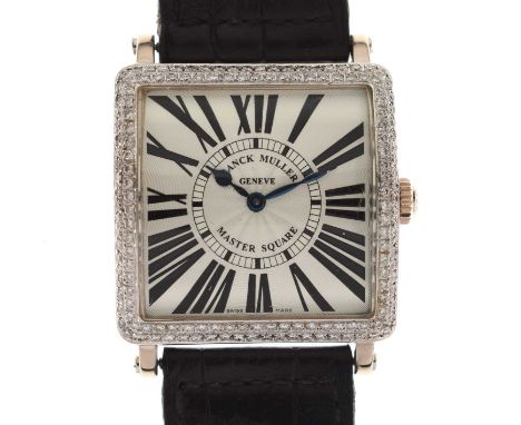 Franck Muller - Gentleman's Master Square 18ct white gold cased wristwatch, ref. 6002 M QZ, the silvered guilloche dial with 