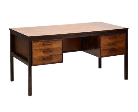 1970s Scandinavian (probably Danish) writing table or desk, in veneered and solid timber, probably Louro Preto (Cordia Tricho
