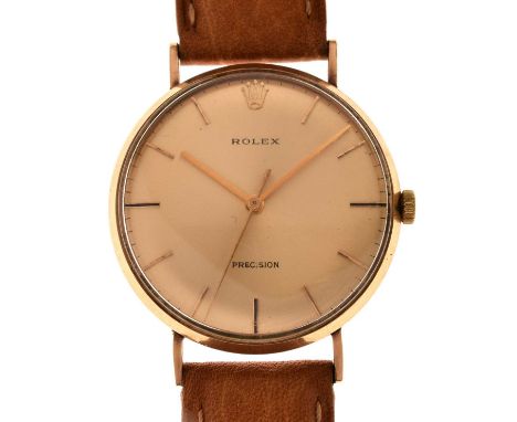 Rolex - Gentleman's vintage Precision 9ct gold case wristwatch, the champagne dial with applied gilt baton hour markers, gilt