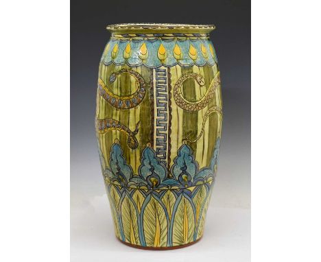 Debbie Prosser (b. 1957) (attr.) - Large glazed terracotta vase or stick stand, circa 1990, of barrel form with everted rim, 