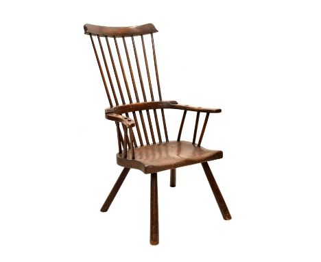 Good late 18th century elm, ash and fruitwood primitive stick-back Windsor chair, South West England circa 1780, with ogee to