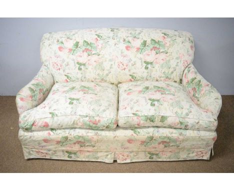 Peter Dudgeon four-piece suite, comprising: a two-seater sofa with padded back and scroll-over arms, above padded seats, rais