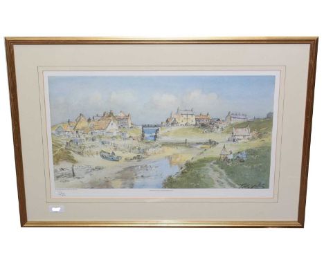 After Thomas Swift Hutton - "Seaton Sluice, Northumberland", limited-edition colour photolithograph, numbered 73/800, 27.5 x 