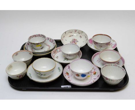 A small quantity of early 19th Century English tea bowls and saucers, some matched, comprising: Worcester, Newhall style, etc