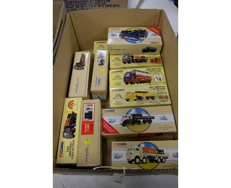 Eleven Corgi Classics diecast model vehicles, commercial flatback trucks and tankers.