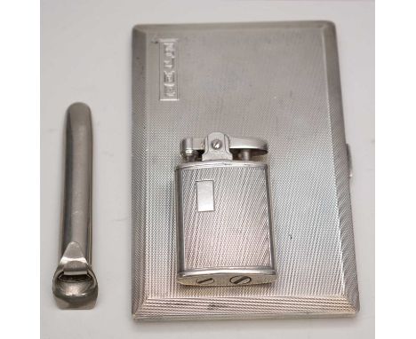 A silver cigarette case, by Mappin &amp; Webb, Birmingham, 1955, with engraved initials and date to the interior, 6.7oz. gros