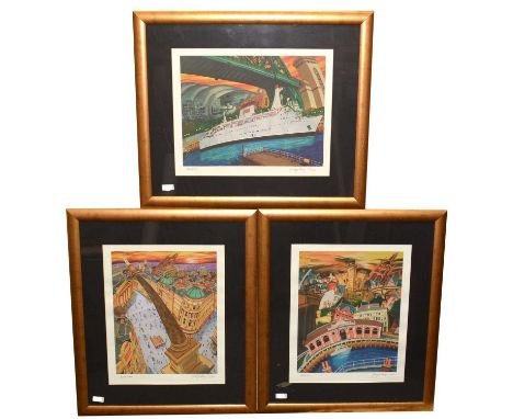 After George Reay - "Monument" and "Quayside", signed and inscribed in pencil, limited-edition colour offset lithographs, num