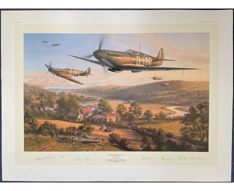 WWII Multisigned Nicolas Trudgian Colour Print Titled September Victory Proof Edition 608 of 1000 Signed by The Artist, Air C