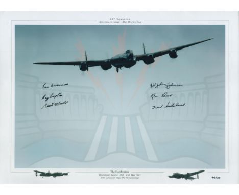 Multi-Signed Limited Edition Photographic Print Titled The Dambusters - Operation Chastise 16th - 17th May 1943 - Avro Lancas