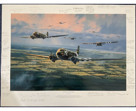 Anthony Saunders Multi-Signed Limited Edition Print Titled Skytrain To Normandy by Anthony Saunders, Multi-Signed by 31 Veter