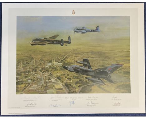 WWII Multi signed Dambusters Signed John Pettitt Colour Print titled Tribute To 617 Squadron Past and Present signatures incl