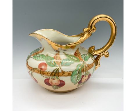 This exquisite Pickard jug, dating from 1903-1905, is hand-painted with a vibrant Cherry Branch pattern featuring detailed ch