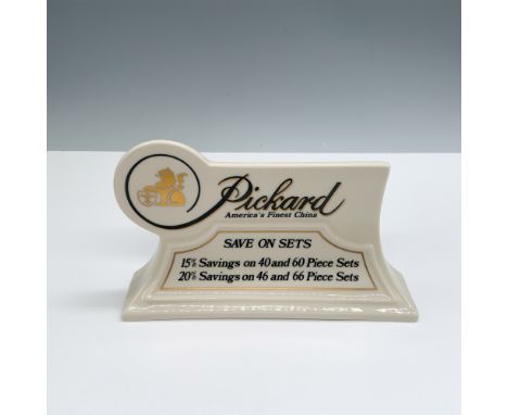 Pickard porcelain advertising display sign featuring the iconic lion and shield logo with "Pickard America's Finest China" br