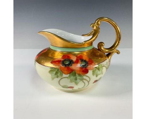 This exquisite porcelain jug, crafted by Rosenthal and decorated by the esteemed Pitkin &amp; Brooks studio of Chicago, featu