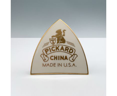 A distinguished Pickard China display plaque featuring a triangular design with gold trim. The front prominently displays the