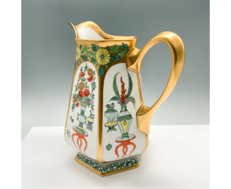 An exquisite Pickard China hand-painted porcelain pitcher featuring an intricate Oriental-inspired motif. This striking piece