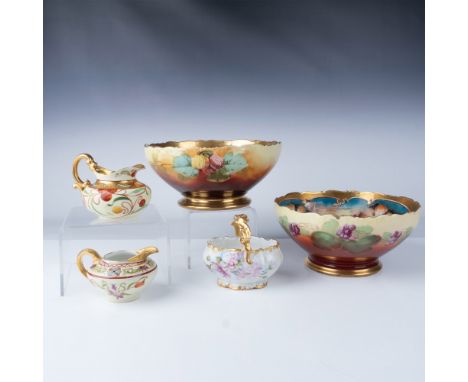 This 5-piece grouping features a collection of elegant hand-painted China, including two Pickard footed bowls with intricate 