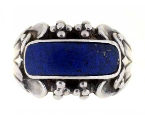 GEORG JENSEN. A LAPIS LAZULI RING IN SILVER, MARKED NO.76, C1930, 12G, SIZE S½++IN GOOD CONDITION, WITH LIGHT WEAR CONSISTENT