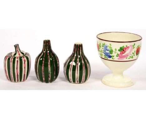 AN EARLY 19TH C STAFFORDSHIRE WHITE WARE GOBLET, PAINTED WITH A WIDE BAND OF STYLISED FLOWERS BETWEEN BROWN ENAMEL BORDERS, 9