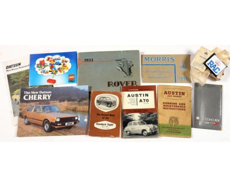 A QUANTITY OF PRINTED EPHEMERA, INCLUDING 1933 ROVER MOTOR CAR BROCHURE, 1935 MORRIS MOTOR CAR CATALOGUE, AUSTIN A40 INSTRUCT