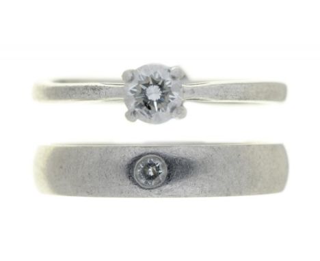 TWO DIAMOND RINGS, IN PLATINUM, 9.5G, SIZES M AND N++WITH LIGHT WEAR CONSISTENT WITH AGE 