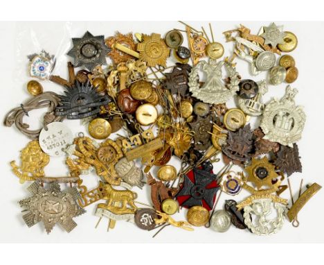 MISCELLANEOUS BRITISH ARMY CAP BADGES AND BUTTONS, MAINLY EARLY 20TH C, SILVER ARP BADGE, ENAMELLED BADGES, ETC