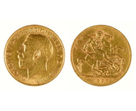 GOLD COIN. SOVEREIGN, 1925++WITH LIGHT WEAR AND SCRATCHES CONSISTENT WITH AGE