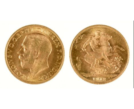 GOLD COIN. SOVEREIGN, 1912++WITH LIGHT WEAR AND SCRATCHES CONSISTENT WITH AGE 