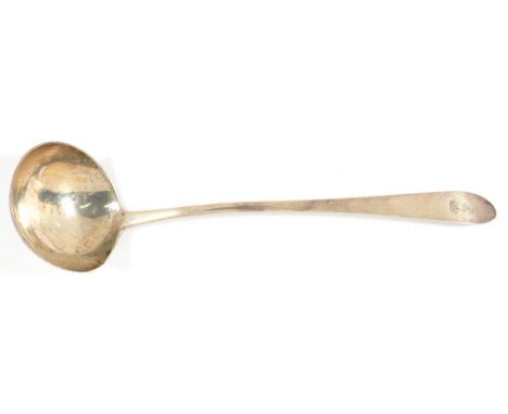 A GEORGE III SILVER SOUP LADLE, MAKER'S MARK MK STRUCK TWICE, DUBLIN, C1780, 5OZS 12DWTS++TARNISHED