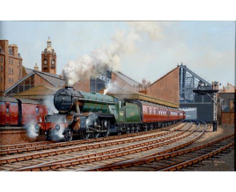 WARWICK RICHARDSON, THE ENGINE SHED, SIGNED AND DATED 1990, OIL ON CANVAS, 34 X 55CM