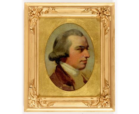 ENGLISH SCHOOL, HEAD OF A GENTLEMAN, OIL SKETCH ON CANVAS, LAID ON BOARD, OVAL, 15 X 11CM 
