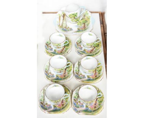 A SHELLEY BONE CHINA WOODLAND PATTERN TEA SERVICE, PRINTED MARKS