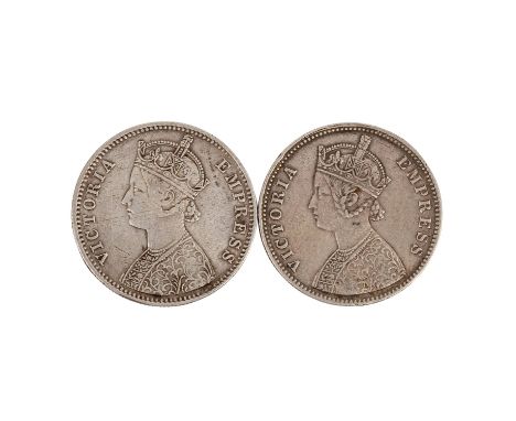   (British) Indien / Alwar State (heute Rajasthan) - 2 Rupien unter Queen Victoria,  zwei verschiedene Jahrgänge, ss/einmal l