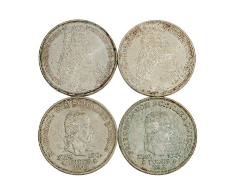   BRD -  2 x BRD - 5 DM 1955/G, Markgraf von Baden, Erhalt stets ss, Grünspan, Patina, Kratzer, Randkerben, 1 x minimal versc