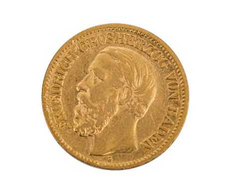   Baden/GOLD - 10 Mark 1873 G, Friedrich,  ca. 3,58 g fein, ss  Baden/GOLD - 10 marks 1873 G Frederic, approx. 3.58 grams fin