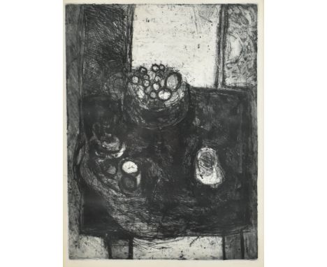Anna Dubenska (British, 20th century)
Still life etching of fruit bowl in black &amp; white, 1961
Limited edition No. 1/1
Fra