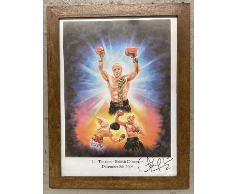 Jon Thaxton - British Lightweight boxing Champion 2006, autographed colour print by Robin Carter.  Framed and glazed. Frame s