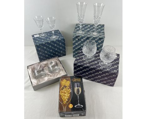 5 boxed sets of Polish, German and Italian crystal glasses. To include: Brandy glasses, champagne flutes, whisky tumblers and