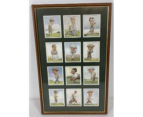 A framed &amp; glazed set of 12 Churchman's cigarettes Prominent Golfers cards. With glazed panel in back so reverse of cards