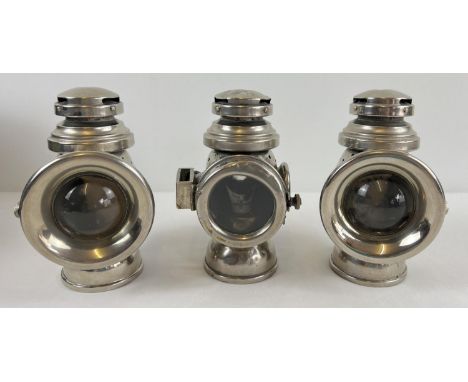 Desmo Emergency Set - a set of 3 early 20th century Desmo, Birmingham, motor car lamps. In original period black metal box wi