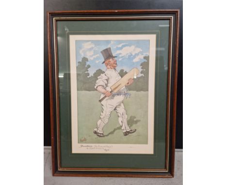 A print of "Dumkins" the batsman as taken from The Pickwick Papers. From an original drawing by Kyd.  Framed and glazed, dark