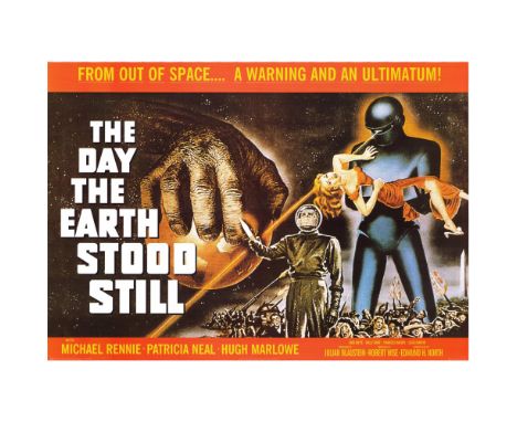 Vintage poster from the 1951 movie: The Day The Earth Stood Still starring Michael Ronnie and Patricia Neal. Issued: 1951Dime