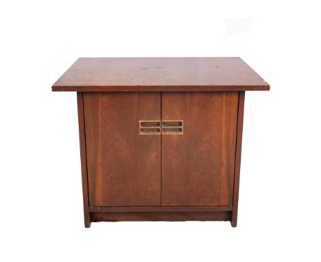 Maple veneer 2 door nightstand with single removable veneered shelf and brass pulls. Issued: 20th centuryDimensions: 28"L x 2
