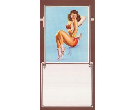 Vintage calendar pinup girl print of a brunette in cow girl outfit. No calendar attached. Dimensions: 12"L x 24"HCondition: A