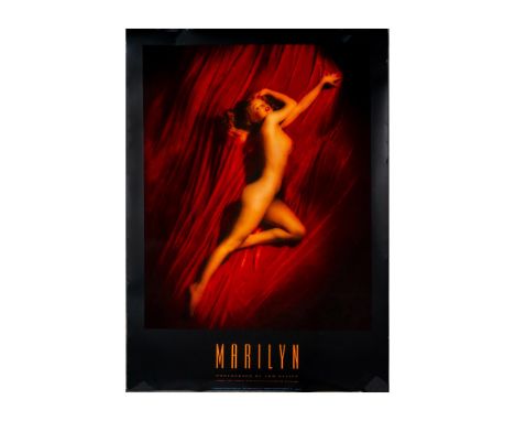 Richly colored poster print with eggshell finish. Features a gorgeous young Marilyn Monroe posing nude on a red velvet backgr