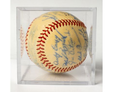 Original New York Yankees World Series winning team signed baseball. Includes Hall of Famers Casey Stengel, Mickey Mantle, Yo