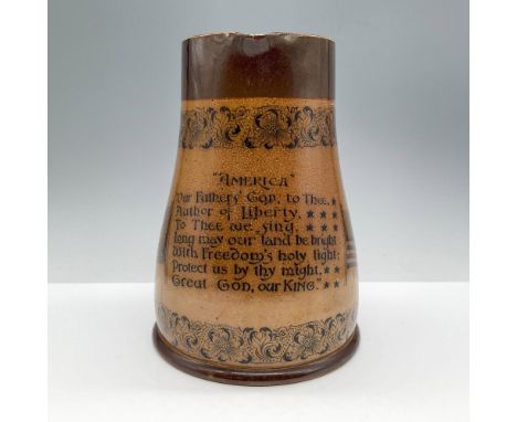 Fantastic and rare pitcher in brown colors. It has some of the lyrics of the song America by Samuel Francis Smith. It has the